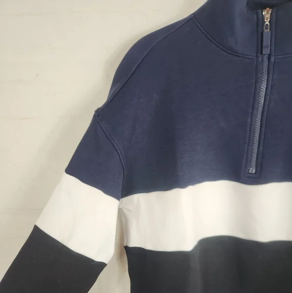 Addison Bay Preppy Athleisure Soft Luxe Varsity Quarter Zip Navy White Black XS - Picture 7 of 13